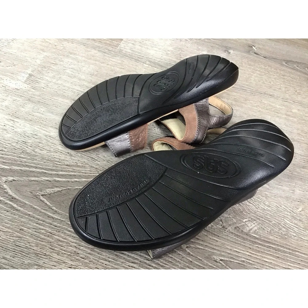 SAS Nudu Sandals Shoes Womens Size 11 M Gunmetal Bronze Leather Orthotic